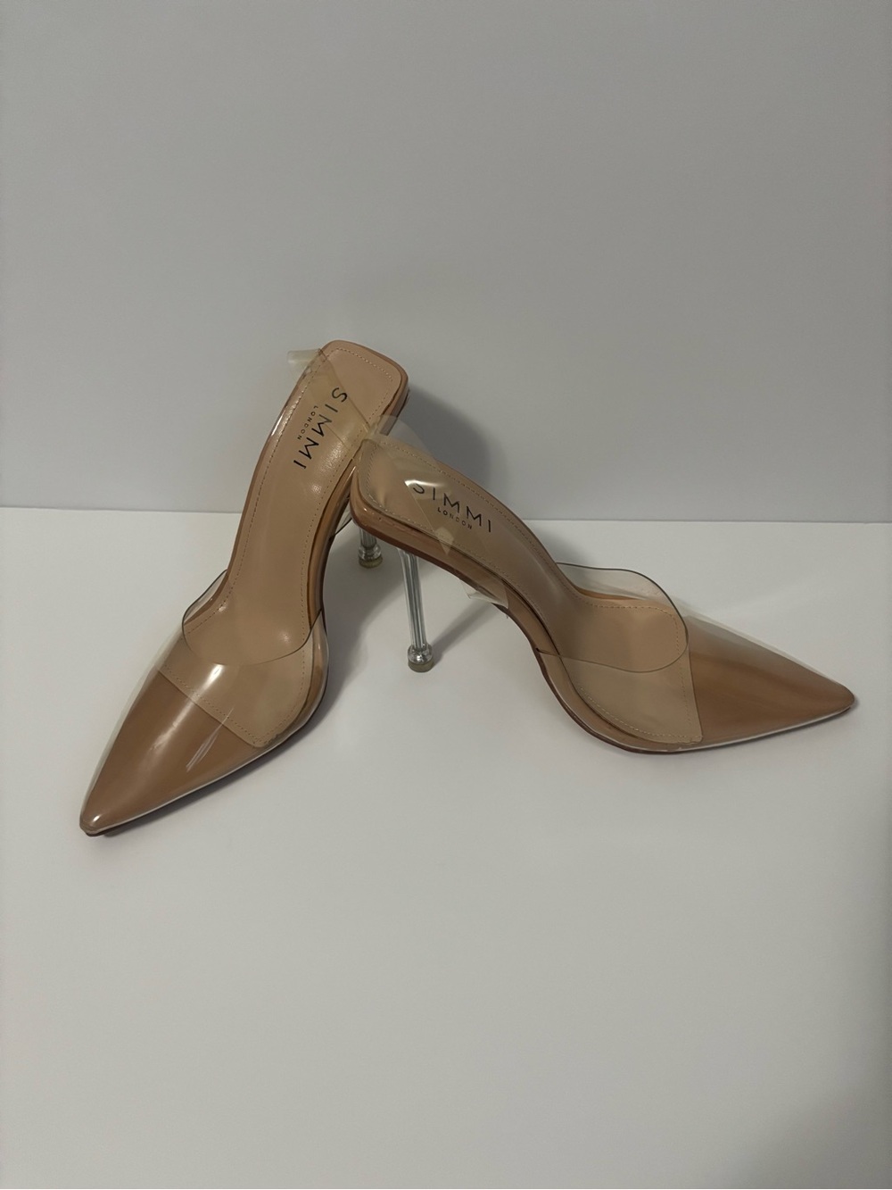 S.I.M.M.I. Nude Pointed Clear Strap Stiletto Slingback.